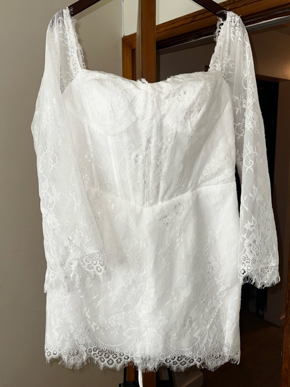 NWOT Bridal White Lace Corset Long-Sleeve Mini Dress
